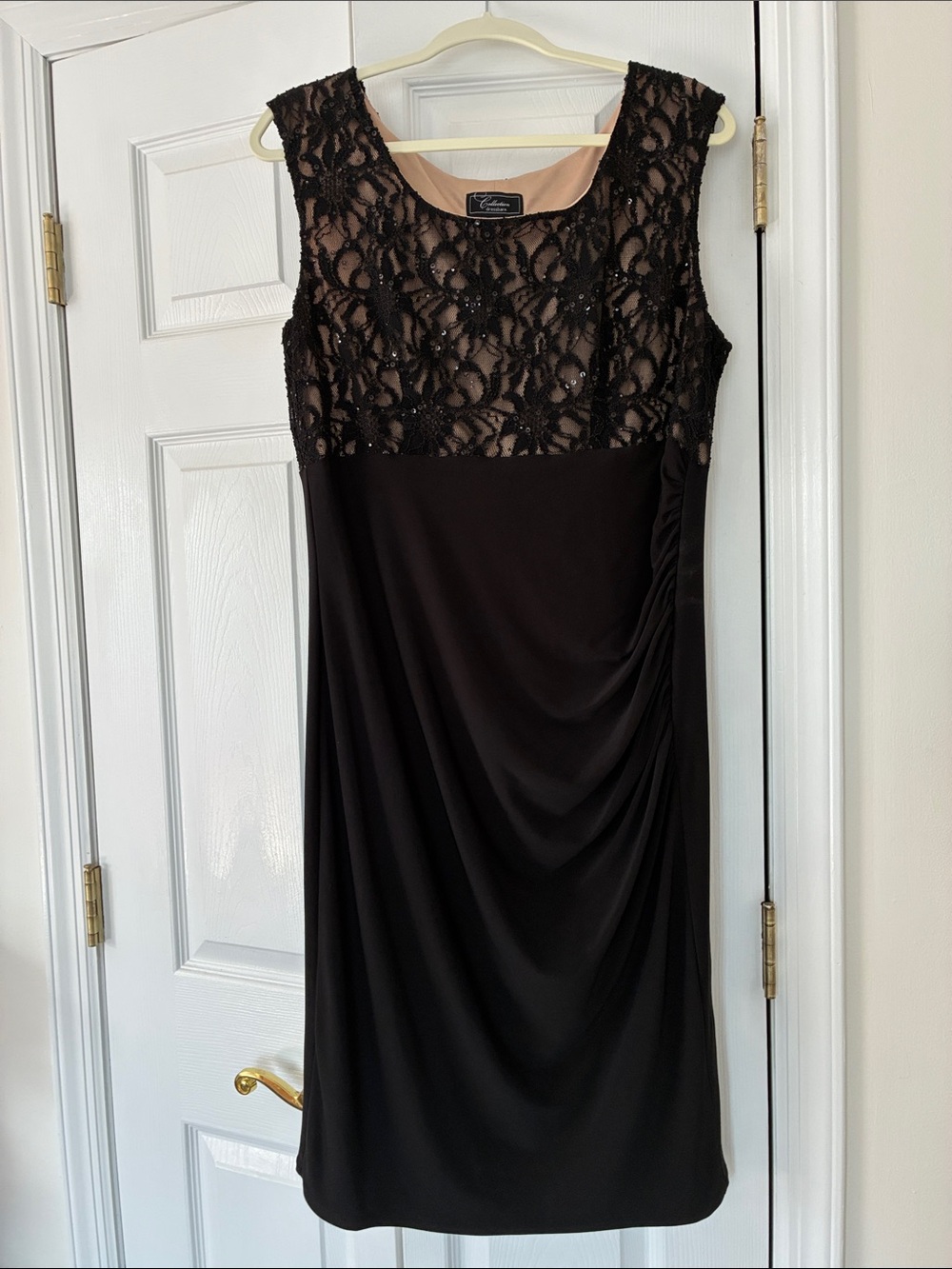 Dressbarn Collection Sleeveless Black Stretch Midi Dress w/ Lace Bodice, sz 16